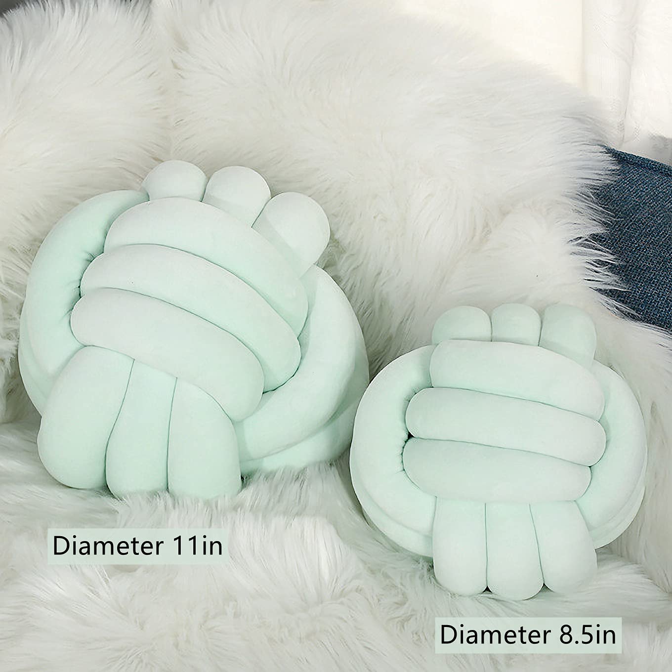 PUXU Knot Pillow Ball Round Cushion Pillows, Children Room Decoration Plush Toys Calming Stress Relief Toy (Mint,8.5in/22cm)