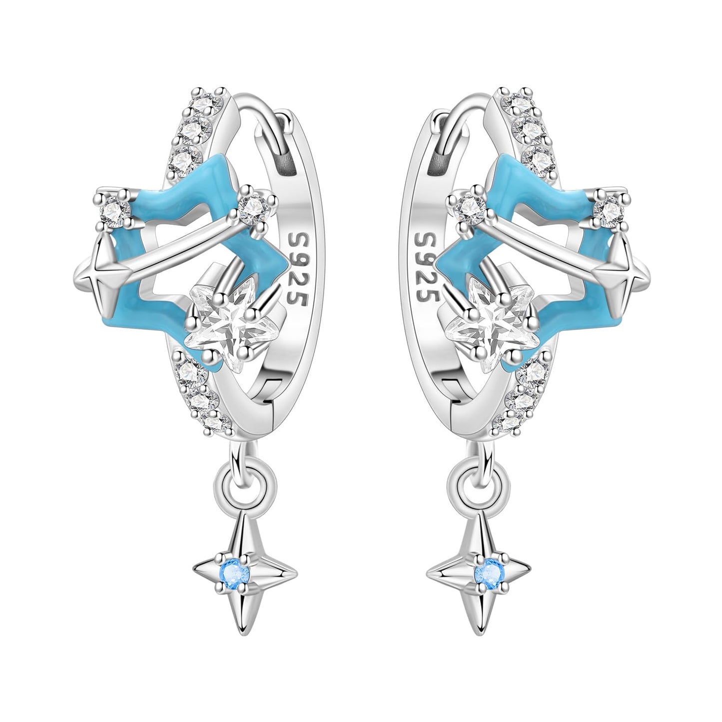 vireau 925 Sterling Silver Drop Earrings Dragonfly Flower Moon Star Dangle Earrings Hypoallergenic Sterling Silver Earrings Jewelry for Women (Blue Planet)