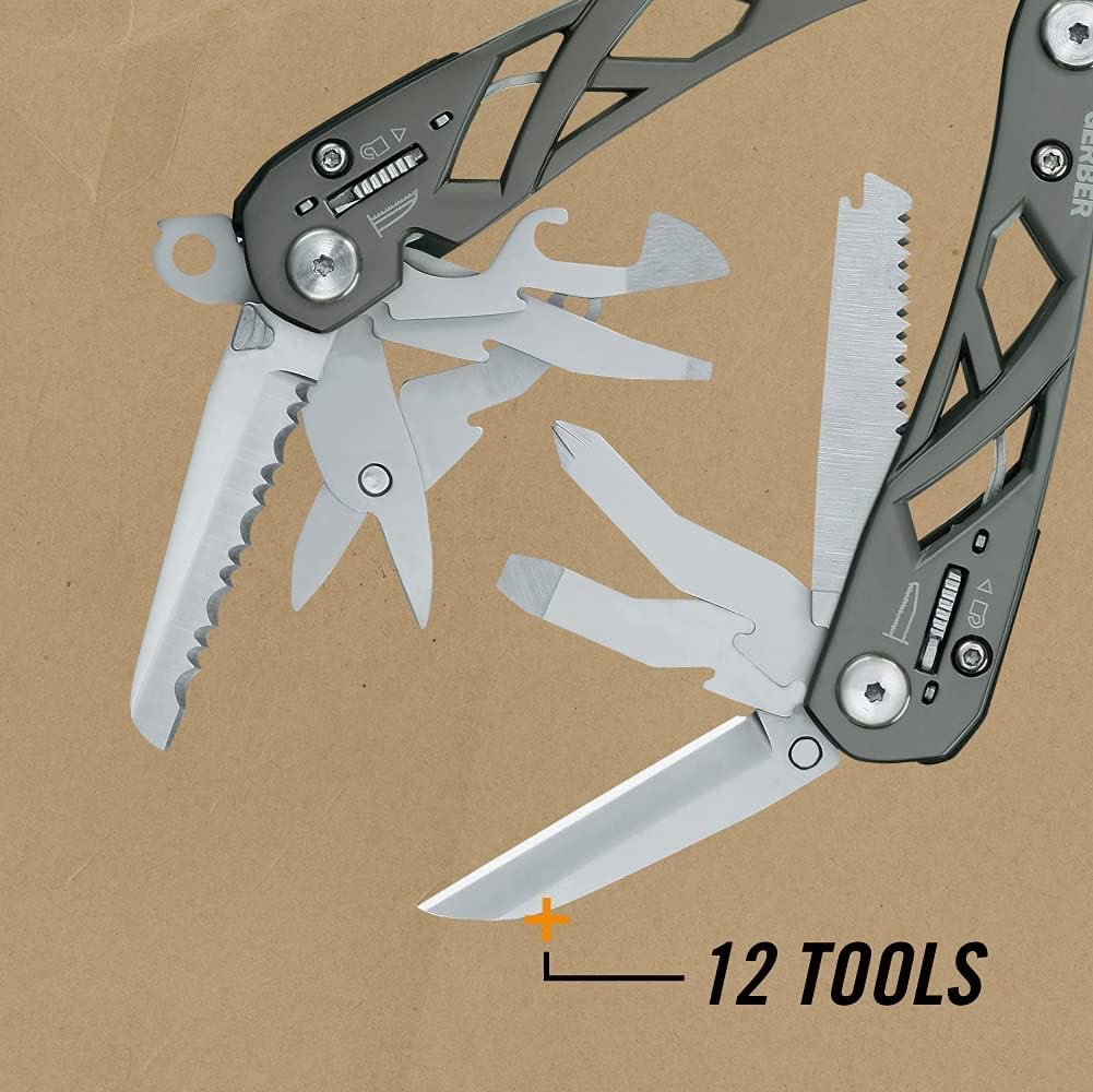 Gerber Gear Suspension 12-in-1 EDC Multi-Plier Multitool with Pocket Knife, Needle Nose Pliers, Wire Cutters and More, Gifts for Men, Camping and Survival, Grey