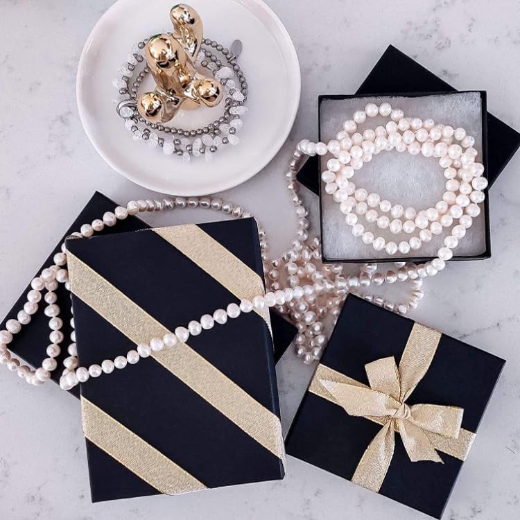 RJ Displays 6 Pack Cotton Filled Matte Black Color Paper Cardboard Large Jewelry Set, Bracelets, Watches, Crystals Gift Packaging Boxes and Retail Display Size 8 1/8" x 5 5/8" x 1 3/8" Inch (Matte Black)