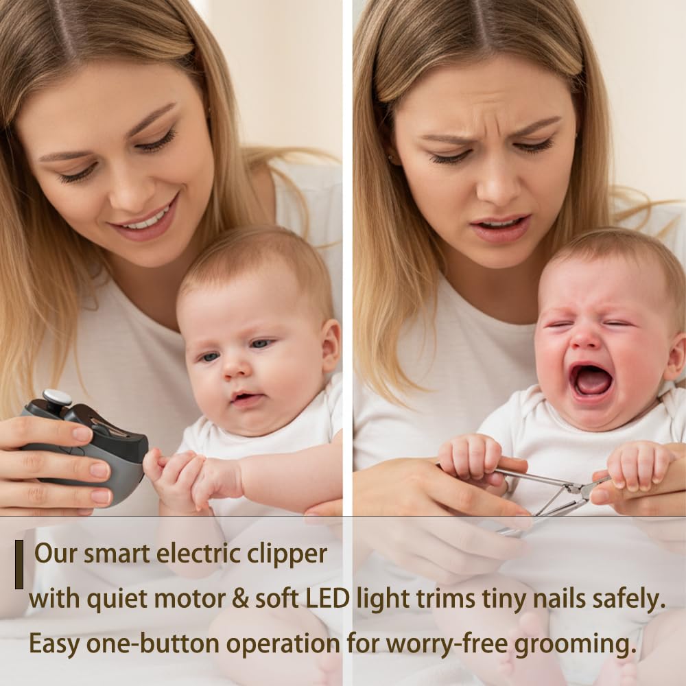 Electric Nail Clipper - 3 in 1 Upgraded Smart Trimming & Polishing Nail Clipper with 2 Adjustable Speeds, LED Light & Chip Collecting Box, Suitable for Children, Elderly（Gray）