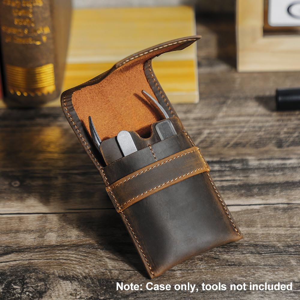 CONTACTS Full Grain Leather Empty Manicure Kit Case for Men Travel Nail Clipper Pouch Small Personal Care Tools Pouch By Handmade (Case Only)