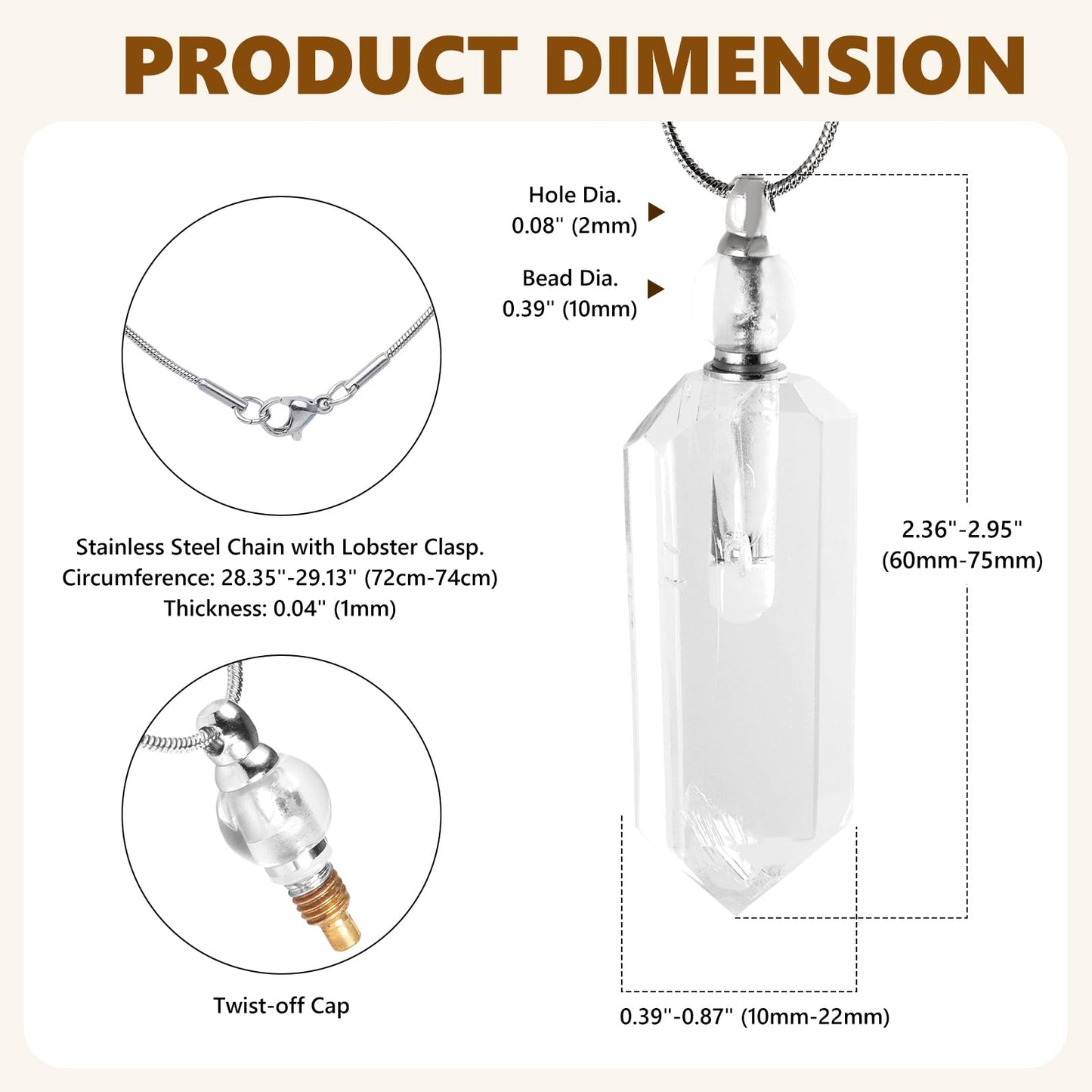 SUNYIK Rock Quartz Stone Essential Oil Diffuser Necklace for Women, Hexagonal Pointed Healing Crystal Perfume Bottle Pendant with Chain for Men, 28"