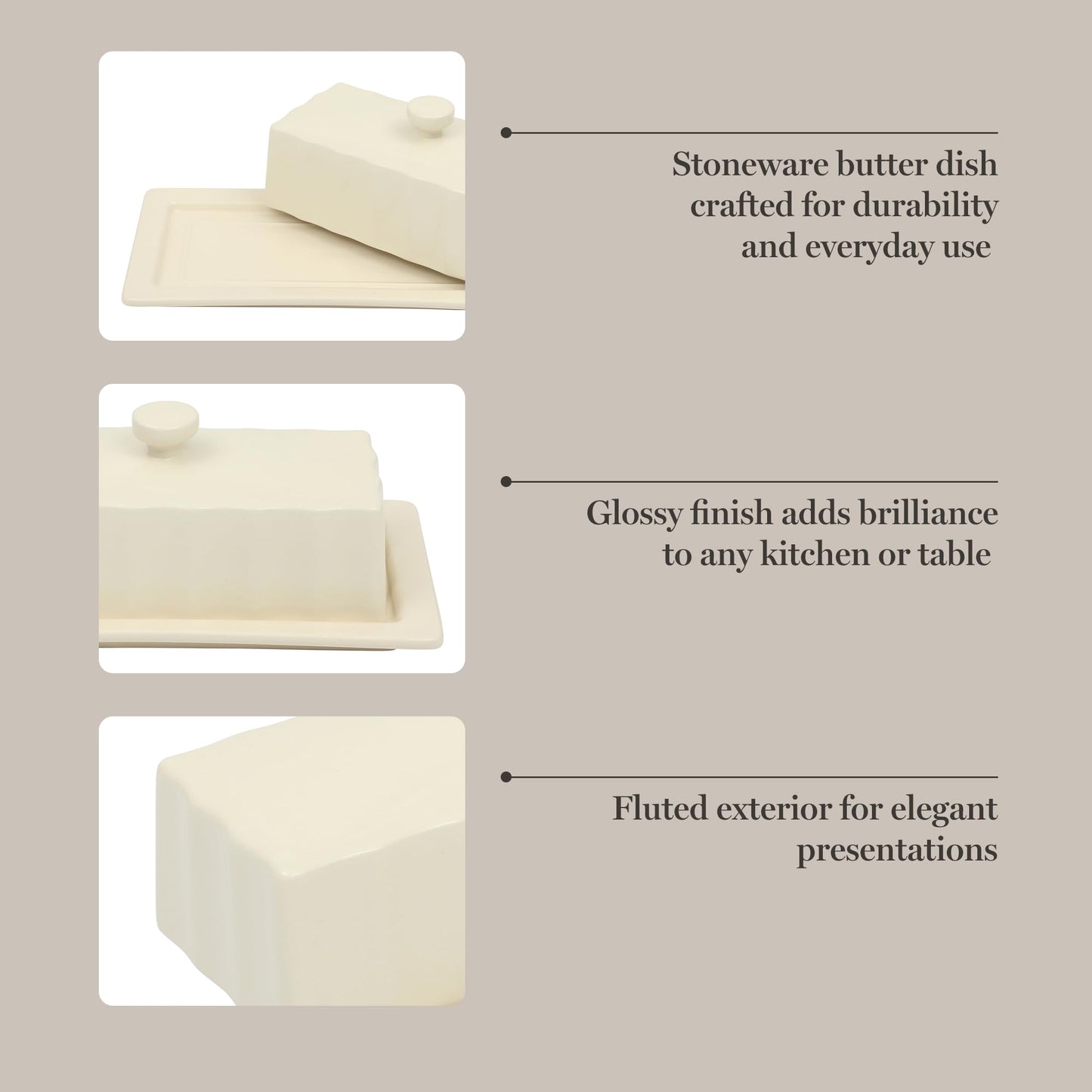 Martha Stewart Broadbrook Stoneware Butter Dish with Lid, Rectangular Covered Butter Keeper, 8.1 x 4.4 x 3 Inches, Classic Cream Glaze, Dishwasher Safe Ceramic Storage for Counter or Table