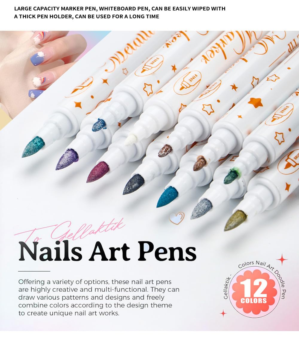 12 Color 3D Nail Art Pens Set,3
