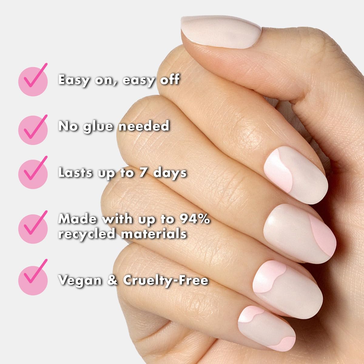 Olive & June Classic Super Stick Mani Press On Nails | No Glue Needed | 32 Tab Nails 16 Sizes | Non-Toxic Tabs Non-Damaging 7-Day Wear | Spring Flowers & Patterns | Extra Short, Round| Organic Swirl