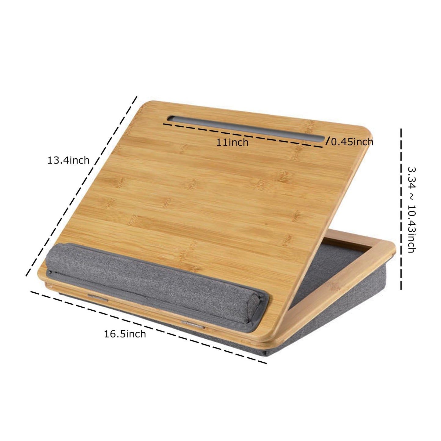 SANJIMO Adjustable Lap Desk for Laptop with Cushion, Bamboo Laptop Stand with Anti-Slip Strip Tablet Phone Holder, Fits up to 15.6 inch or 14 inch with Mouse Space