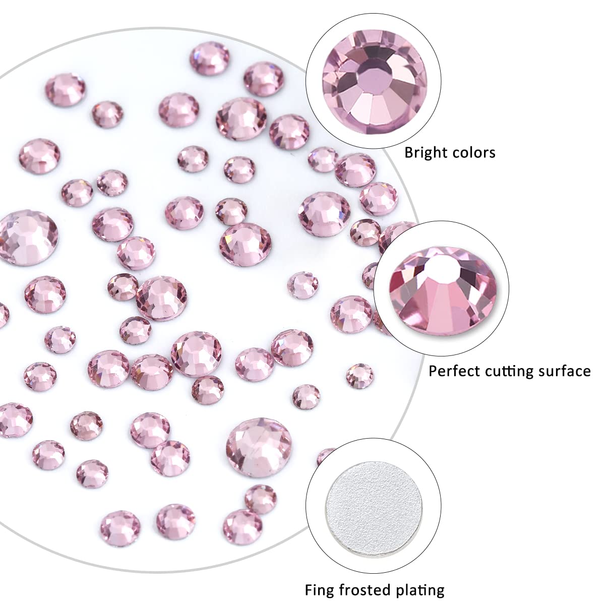 3792pcs Pink Crystal Flatback Rhinestones Glass Diamantes Round Gems for Crafts Nail, Makeup, Clothes, Mixed 6 Sizes with Wax Pencil and Tweezer Kit(SS6~SS20)