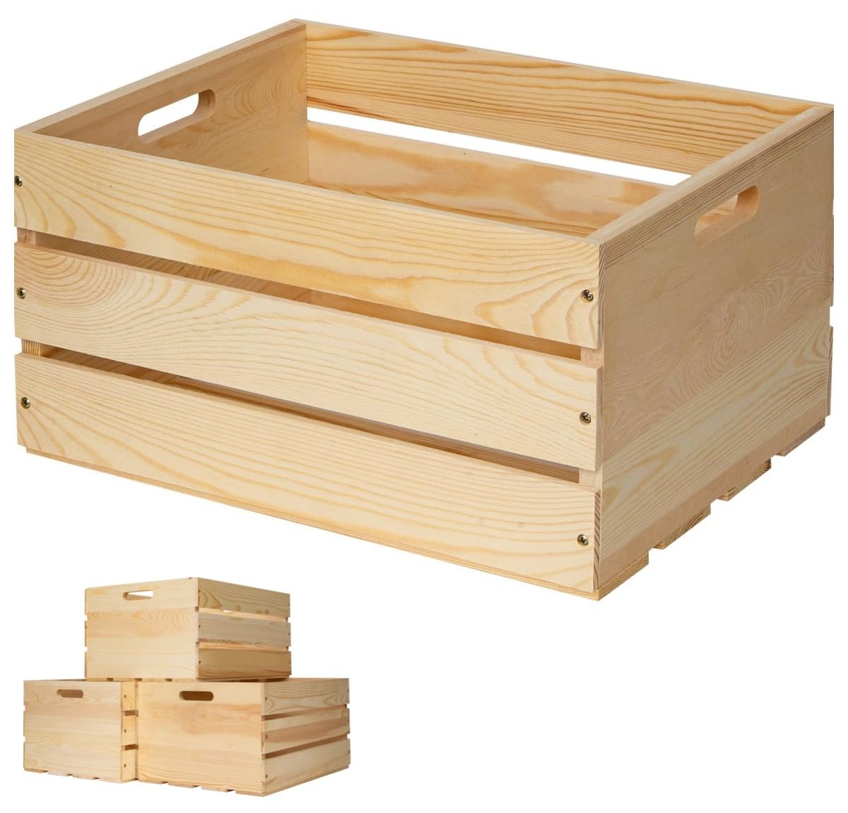FORBRADS 1 Piece Large Pine Wood Crates For Storage, Unfinished Natural Wooden Crates, 17" x 13" x 8.9"