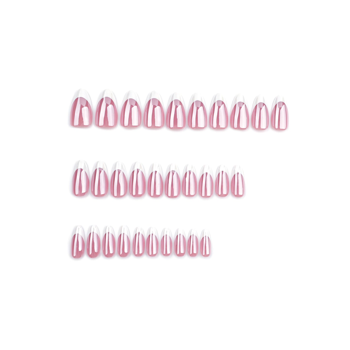 Almond Press-On Nails – 30 Pcs Glossy Chrome, French Tip & Solid Color Nail Set with Glue & Adhesive Tabs | PMMA Coated Reusable False Nails for Women & Teens (Parisian Tip, Medium)