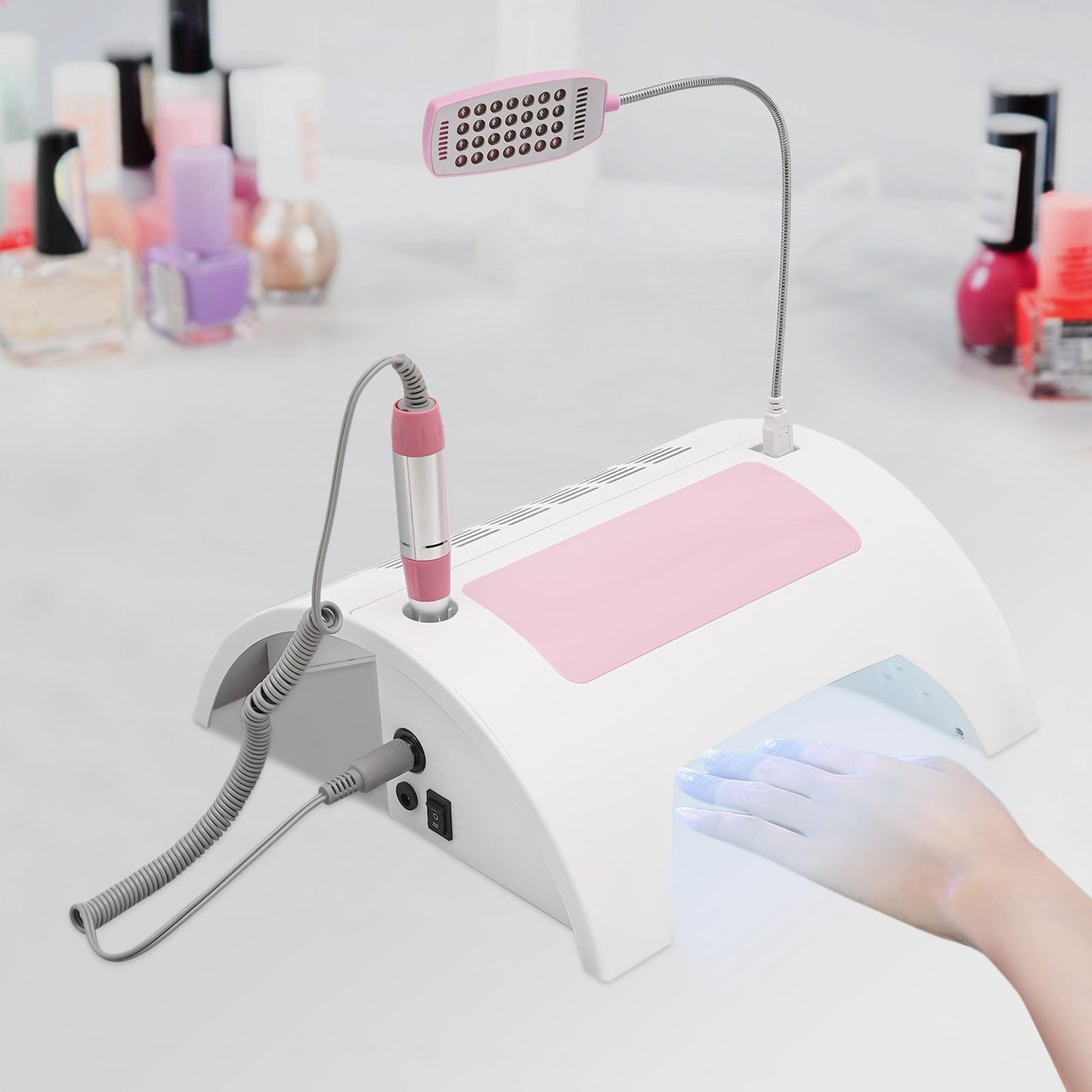 5-in-1 Manicure Machine, Timing Drying Nail Gel Machine, Nail Dust Collector, Nail Drill for Polishing, Charging and Lighting Nail Machine w/UV + LED Lamp for Salon & Home(60W)