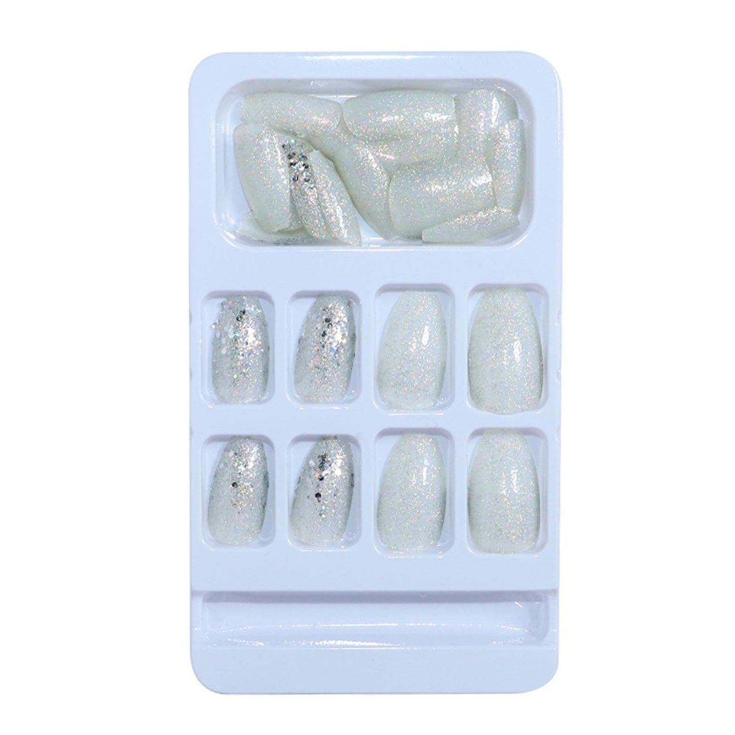 DANMANR Medium Press on Nails Coffin False Nails Art Full Cover Acrylic Silver Gradient Fake Nails for Women and Girls 24PCS