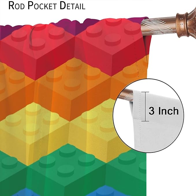 Colorful Building Blocks Cartoon Toy Printed Curtains, Bedroom, Living Room, Architecture, Curtains, Fun Brick 3D Design Curtains, Children's Living Room, Window Treatment Panels 2 Panels 72x63in
