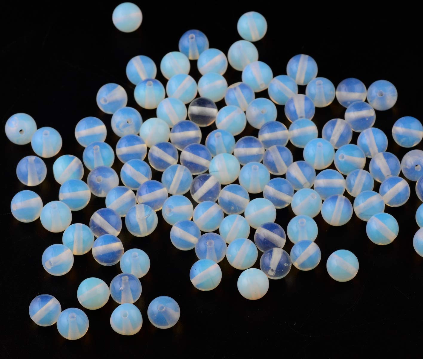 Stone Beads 100pcs 8mm Opal Round Stone Beading Loose Gemstone Hole Size 1mm DIY Smooth Beads for Bracelet Necklace Earrings Jewelry Making (Opal, 8mm)