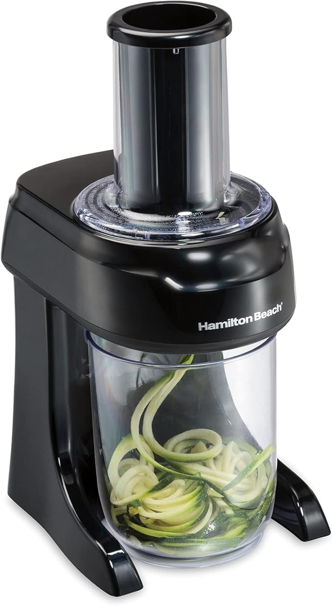 Hamilton Beach 3-in-1 Electric Vegetable Spiralizer for Veggie Noodles, Zoodle Maker & Slicer With 3 Cutting Cones for Spaghetti, Linguine, and Ribbons, 6-Cups, Black (70930)