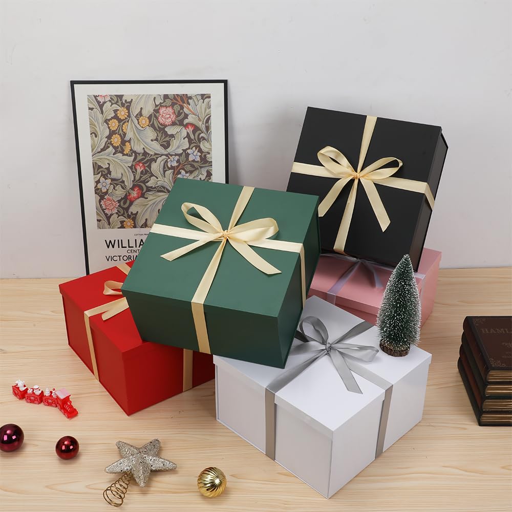 UoeRing 1Pcs Green Extra Large gift box with lids 16.5×13×8 Inches gift boxes for presents,Birthday Box (include Ribbon, Paper Shred Filler Gift Card & Envelopes)