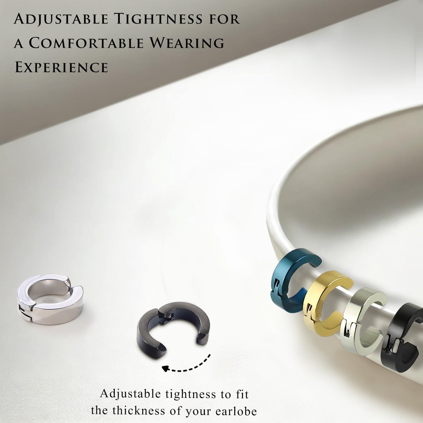 Tienyuu 8-Piece Non-Piercing Ear Clips – Stainless Steel Fake Ear Hoops for Men and Women, 4 Colors