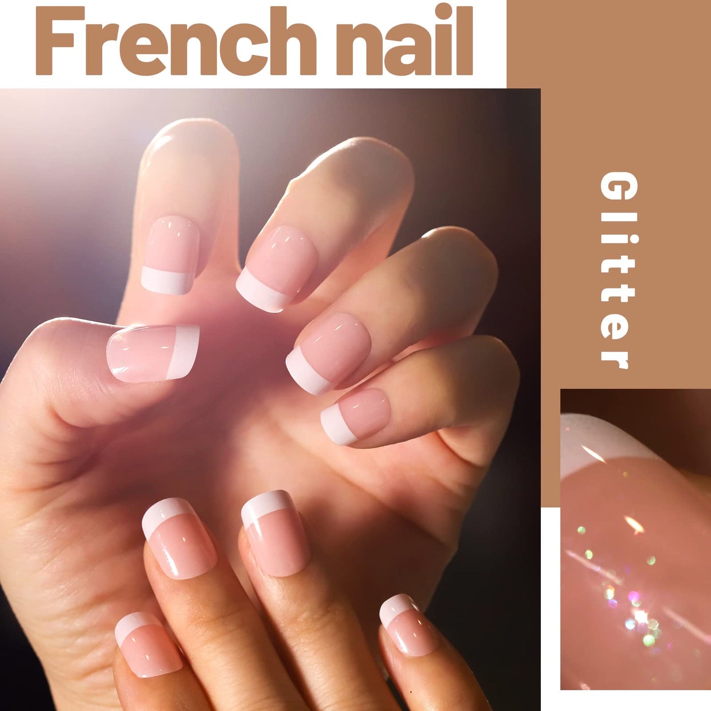 Teenitor Short Press on Nails,288Pcs Matte Acrylic Short Square Fake Nails Full Cover, Glitter Press On False Nails Glue on Nails