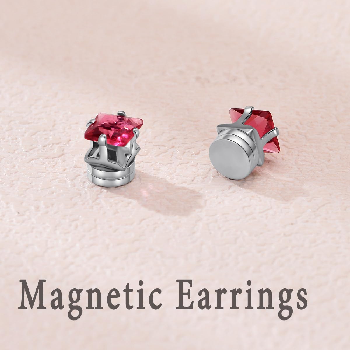 Spiritlele 12 Pairs Birthstone Magnetic Earrings Set Cubic Zirconia Clip on Non Piercing Fake Stud Earrings Birthday Gifts Unisex (Square)