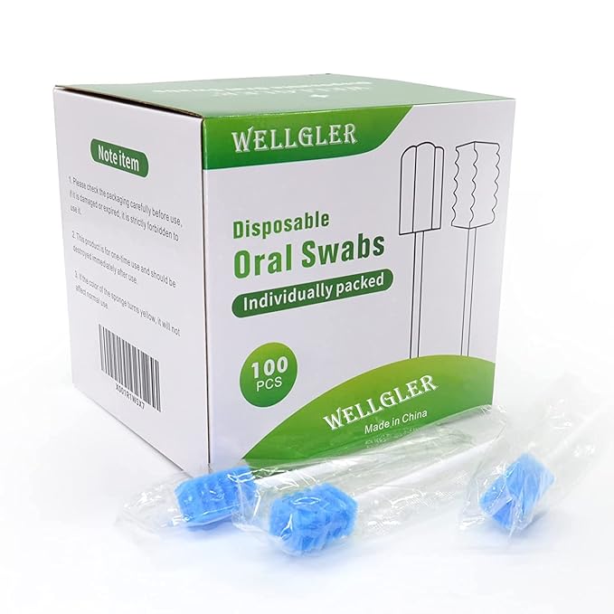 Wellgler's Oral Care Swabs Disposable- Blue 100 Counts