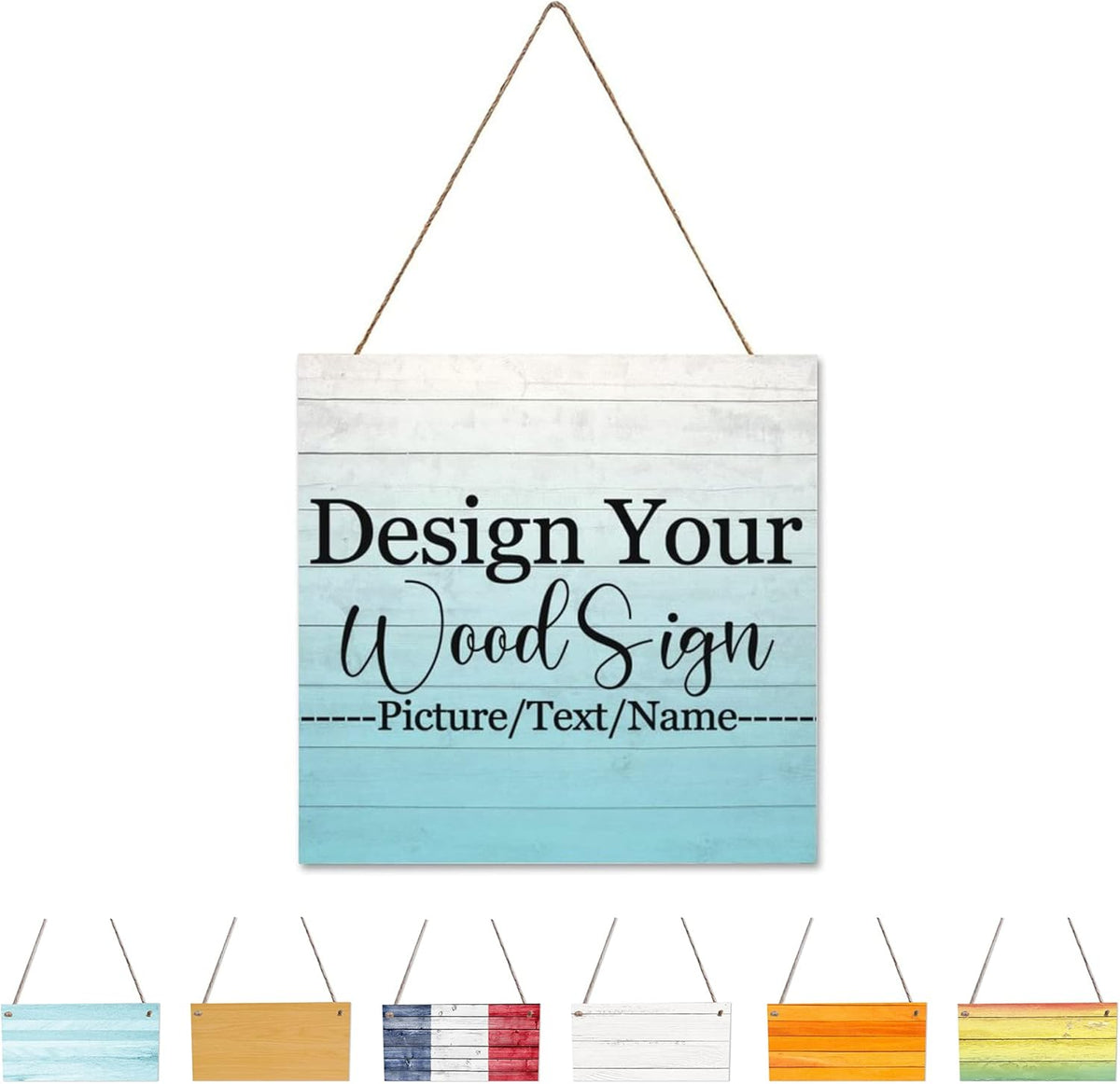 Personalized Hanging Wood Signs, Customized Door Board with Multiple Wood Background and Fonts to Choose, Design Your Rustic Decoration Sign for Home Kitchen Farmhouse 11.8x11.8 inch