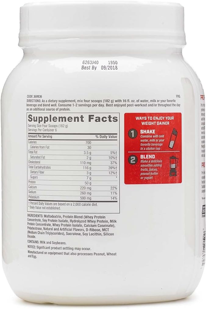 GNC Pro Performance Weight Gainer Protein Powder, 50g Protein, High Calorie, 700 Calories, Supports Mass and Muscle Recovery, MCT, BCAA, 3rd Party Tested, Vanilla Ice Cream, 6 Servings, 2.5 lbs