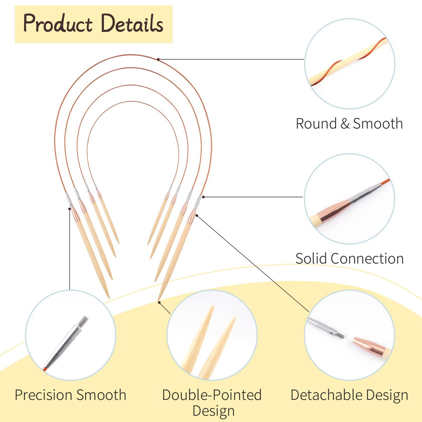BsHooker Bamboo Circular Knitting Needles Set,13 Pairs Interchangeable Knitting Needles Kit with Storage Case,3mm-10mm Knitting Needles with Cables US 2.5-15