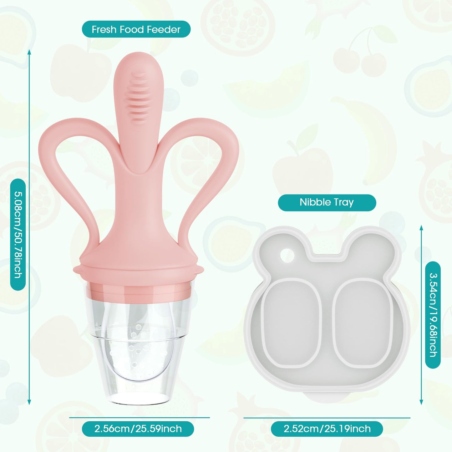 JEXFUN Baby Fruit Feeder & Breastmilk Popsicle Mold Set, Silicone Food Feeder Pacifier for Cooling Relief with 3 Replaceable Pouches, BPA-Free Teething Toy for Safe Infant Self Feeding (Pinkish)