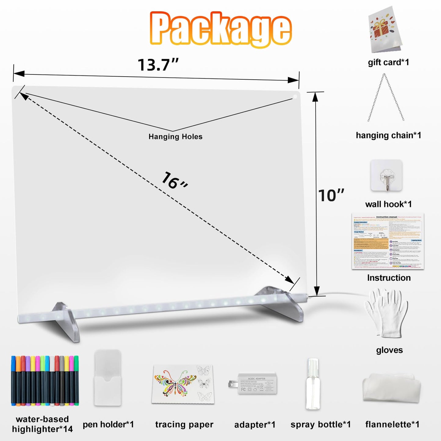 Led Note Board with 14 Highlighters,16''Drawing Tablet,6 Modes & 8 Colors Light Up Drawing Board,Kids Toy with 13 Light Effects,Birthday Holiday Day Gifts for Girls & Boys Age 3+,Tracing Book