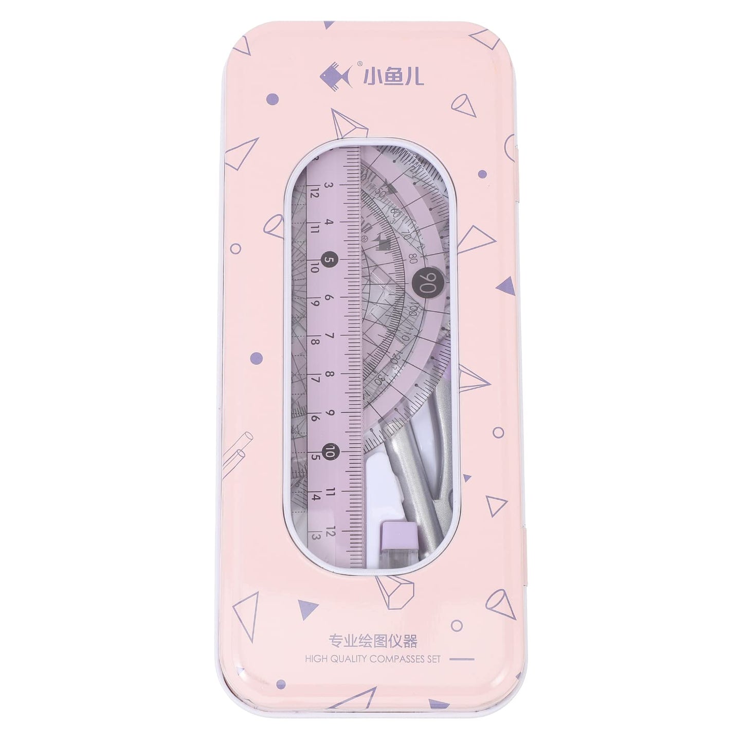 LUOZZY Student Math Geometry Tool Set Students Ruler Compass and Protractor Kit Office Stationery for Drawing School Supplies (Pink)