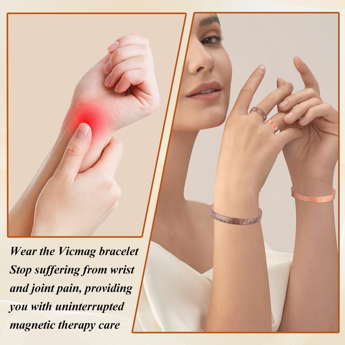 Vicmag 4PCS Copper Magnetic Bracelet Ring for Women Men Magnet 100% Solid Pure Copper Brazalete Gift