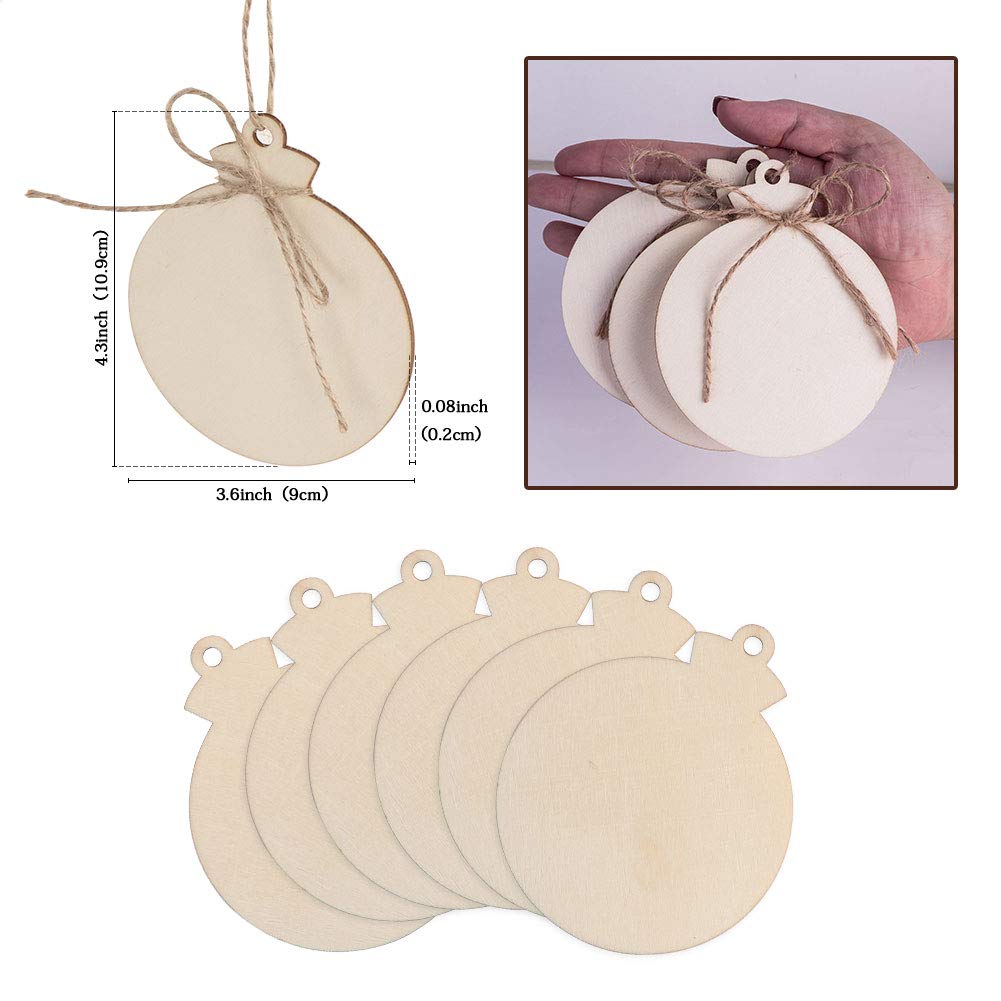 OurWarm 50pcs DIY Wooden Christmas Ornaments for Crafts, 4" Blank Wood Ornaments to Paint, Natural Unfinished Wood Slices Hanging Christmas Crafts Tree Decorations