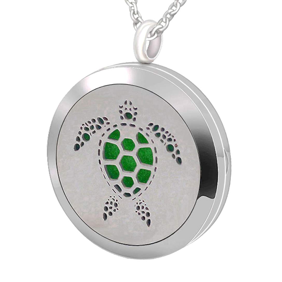 Popeoiuh Essential Oil Diffuser Necklace, Aromatherapy Stainless Steel Turtle Chain Pendant Locket Jewelry for Men Women