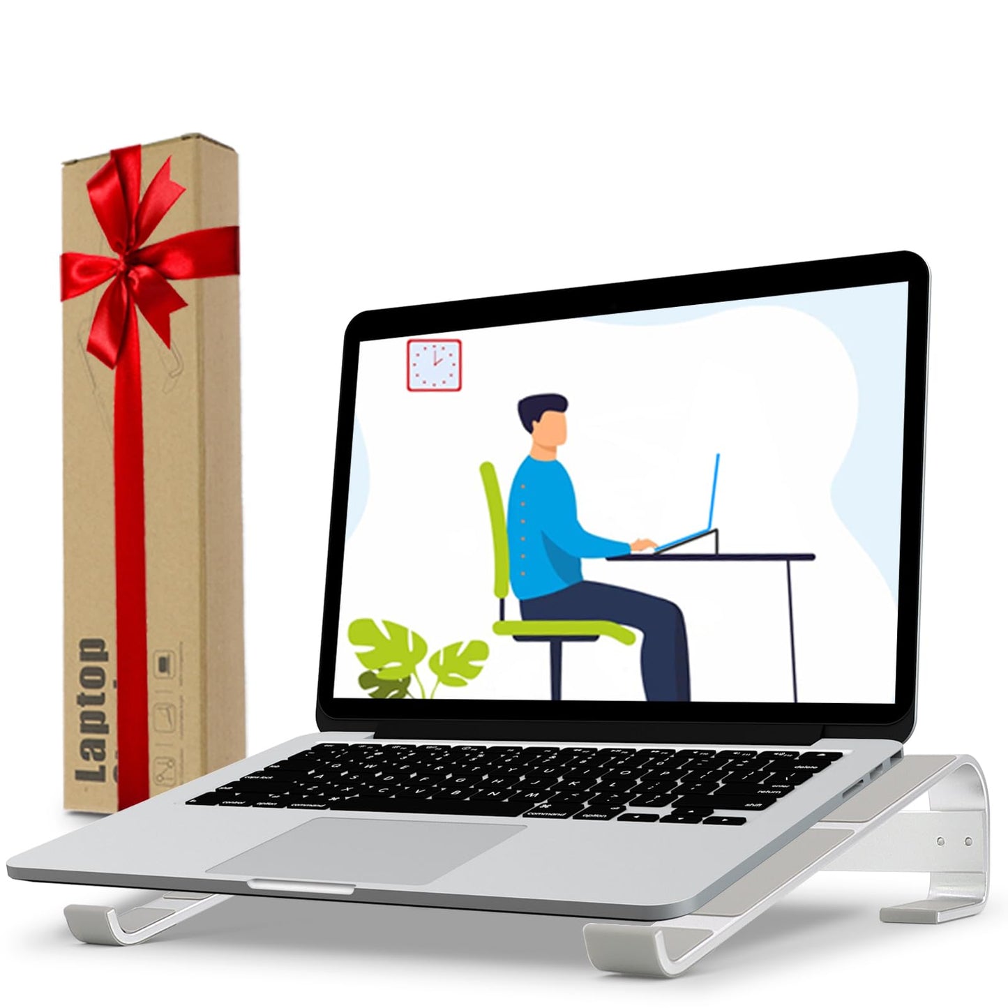 KYQEE Ventilated Laptop Stand for Desk, Ergonomic Aluminum Laptop Riser, Computer Stand for Laptop, Compatible with MacBook Air Pro, Dell, HP, More 11-17.3 Inches Notebook, Work from Home (Silver)