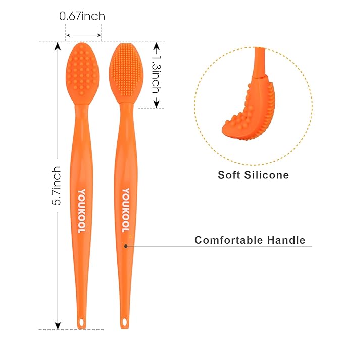 Lip Scrub Brush,Double-Sided Silicone Exfoliating Lip Brush Tool for Smoother and Fuller Lip Appearance,Orange,2pcs