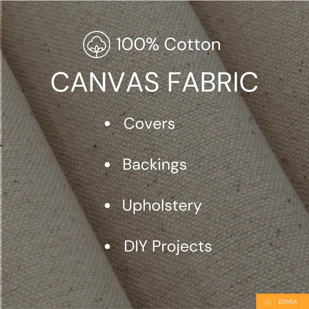 Eovea | Canvas Fabric | Cotton Duck | 100% Cotton | 12oz Extra Heavy | 60" Wide | Heavy Duty, Outdoor Covers, Industrial, Upholstery, Drop Cloths(12oz, 1 Yard)