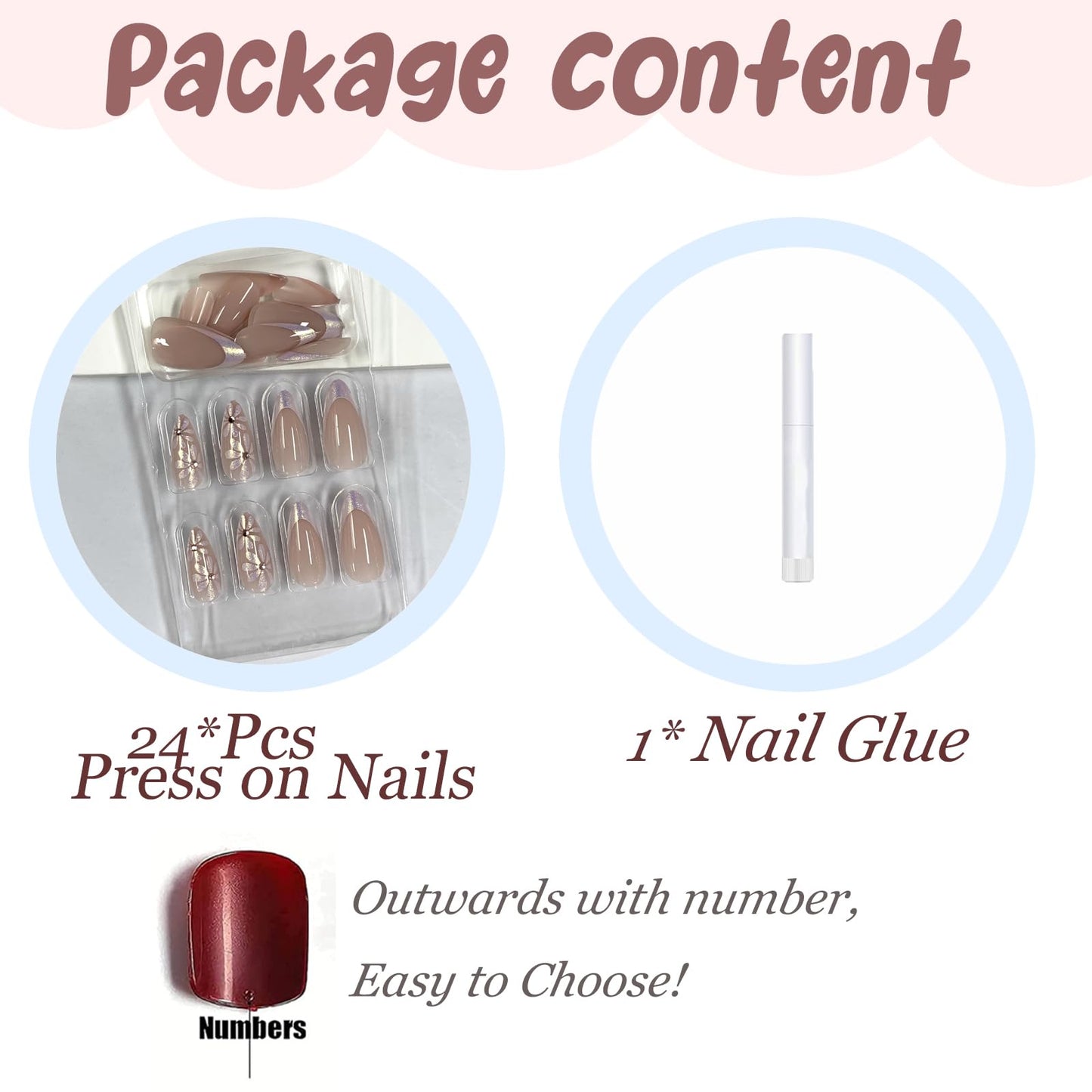 BABALAL Press On Nails, Medium Almond Fake Nails, White Chrome French Tip,Flower Design, Pearl Bling Glossy, Luxury Glue On Nails 24Pcs Reusable