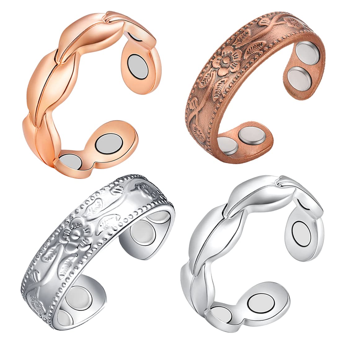 Cigmag 4PCS Copper Rings for Women Pure Copper Magnetic Ring Strong Magnet Adjustable Thumb Fingers Ring