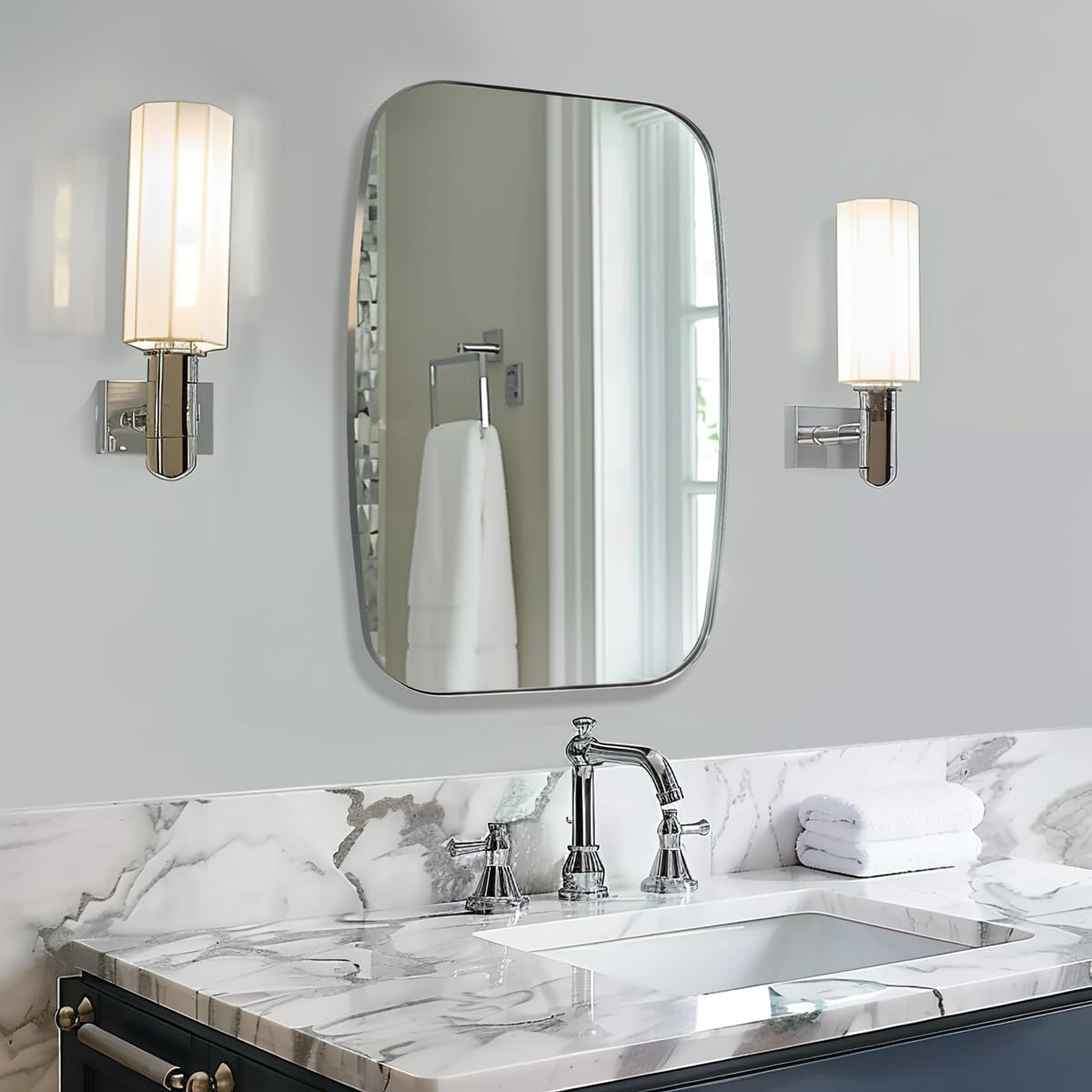 ANDY STAR Chrome Bathroom Mirror, 24x36 Inch Polished Chrome Oval Mirror for Bathroom with Stainless Steel Metal Frame, Oblong Mirror for Living Room, Entryway