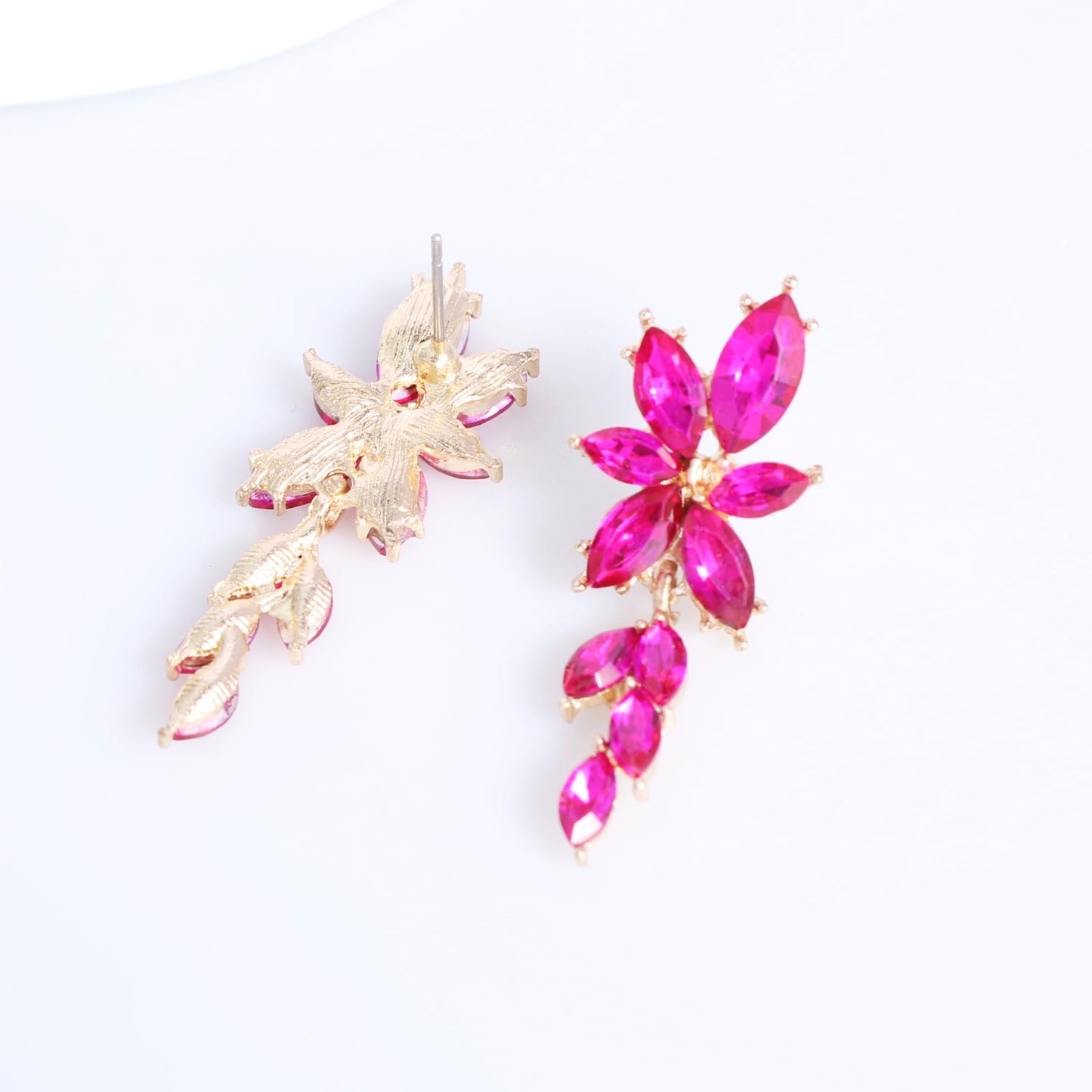 ATIMIGO Elegant Hot Pink Rhinestone Dangle Earrings Cluster Crystal Wedding Bridal Earrings for Brides Bridemaids Formal Prom Statement Drop Earrings for Women