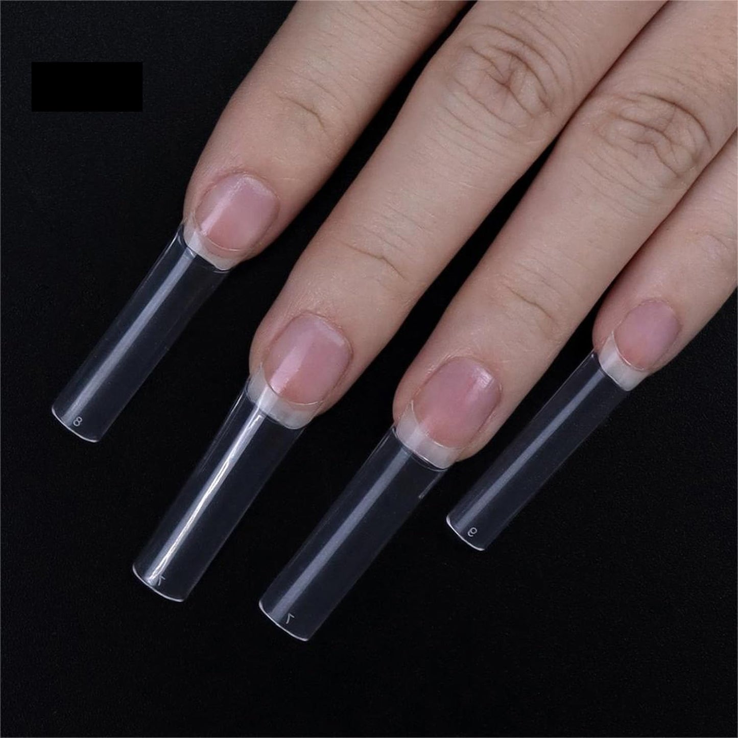 HWHUNO Long Straight Half Cover Tapered XL Square Nail Tips No C Curve,Clear ABS False Nails Medium for Manicure Salon Professional and Home DIY