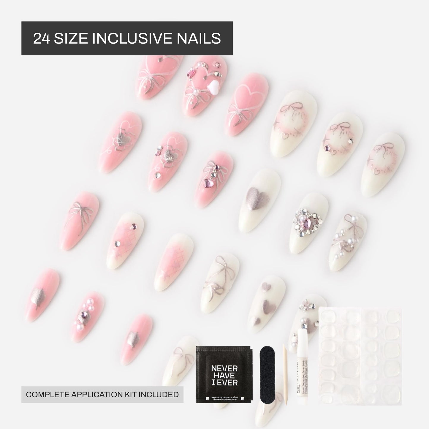 Never Have I Ever Hearts of Pearls Short Almond Press On Nails 24 Piece Soft Gel False Nails for Everyday Wear Reusable Comfortable Fit for Women As Seen on Shark Tank