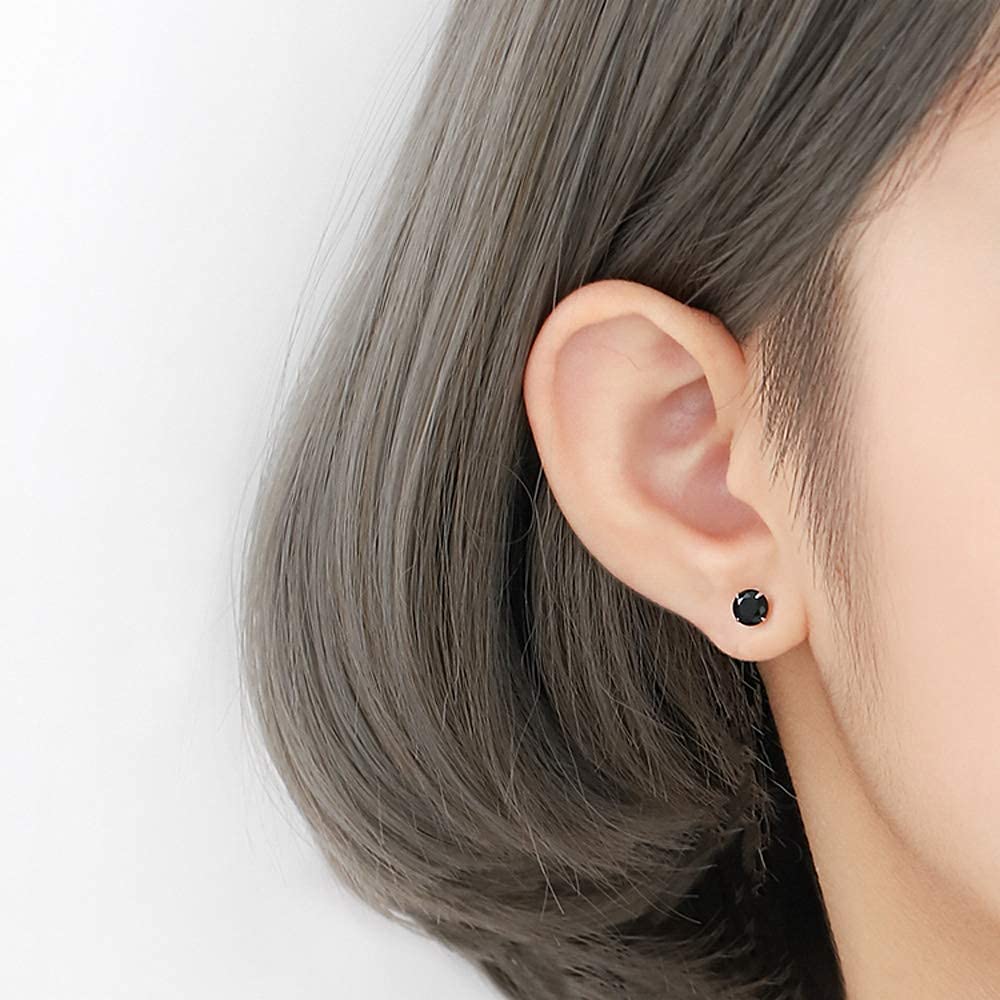 6 Pairs Stud Earrings Set, Hypoallergenic Cubic Zirconia Earrings 316L Stainless Steel CZ Earrings 3-8mm (Black CZ)