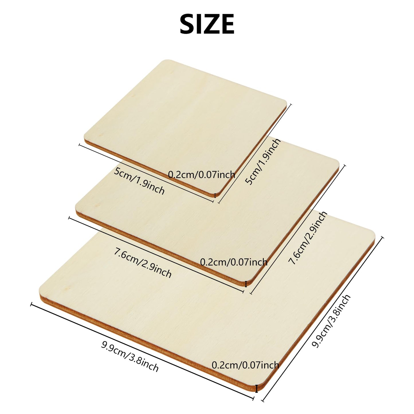 SHUESS 140 Pack Unfinished Wood Squares for Crafts, (3 Sizes, 2", 3", 4") Blank Wooden Pieces for Wood Burning Projects, DIY Crafts, Wood Burning Kit