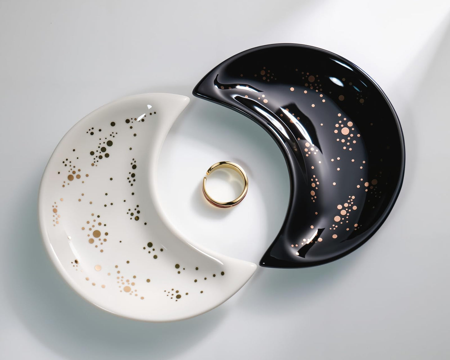 Yanluxr Black Moon Jewelry Dish, Decorative Ceramic Trinket Tray for Rings Earrings Necklaces, Birthday Christmas Gift for Women