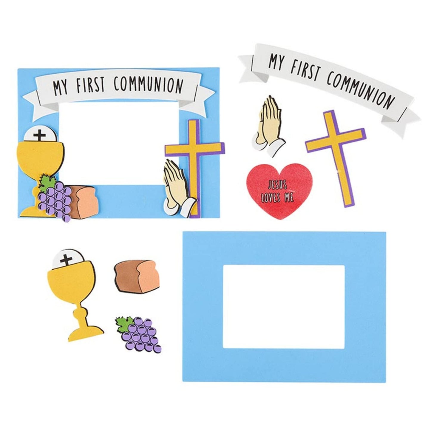Needzo First Communion Banner Kit, Foam Frame and Cross, Catholic Crafts for Girls and Boys, 3 Pieces Included