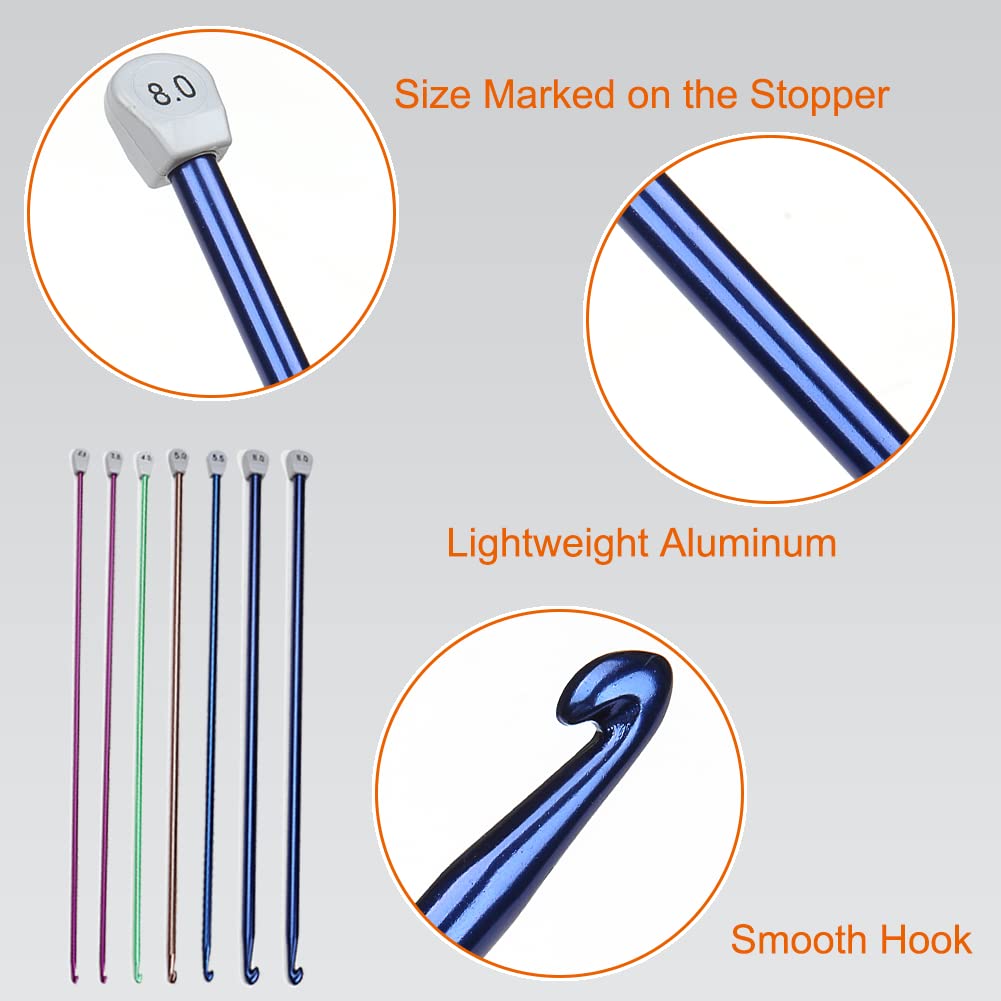 Aeelike 3pcs Extra Tunisian Long Crochet Hooks 4.0 mm (Size G), 5.0 mm (Size H) and 6.0 mm (Size J), Lightweight Aluminum Afghan 13.78 inches Long Crochet Needles for Crocheting Beginners