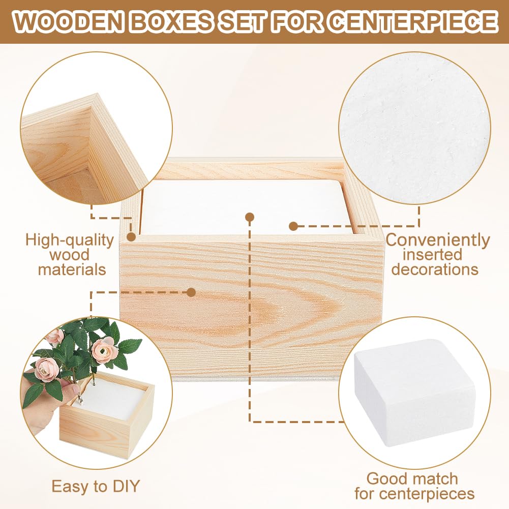 AHANDMAKER 12 Pack Unfinished Wooden Boxes Rustic Natural Wooden Crates with Foam Inserts for Floral Arrangement Home Decor Wedding Centerpieces Christmas Party Craft 4x4x2.3 Inch