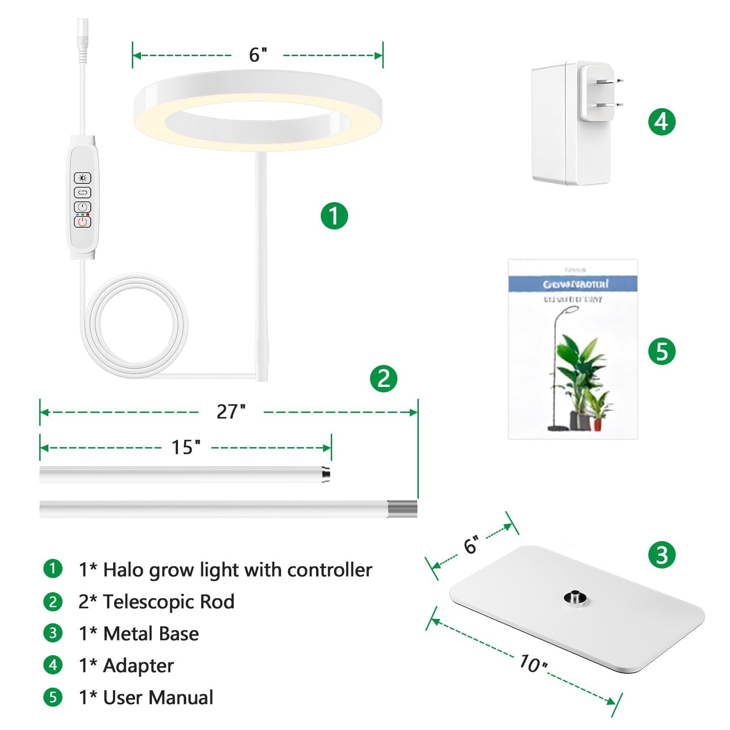 LPMZMBL One Head Grow Light for Indoor Plants Full Spectrum - Floor Standing Plant Lamp with Auto Timer 6/12/18H, 5-Level Dimmable & Adjustable Height 16.5-68in for Large Tall Plants | White