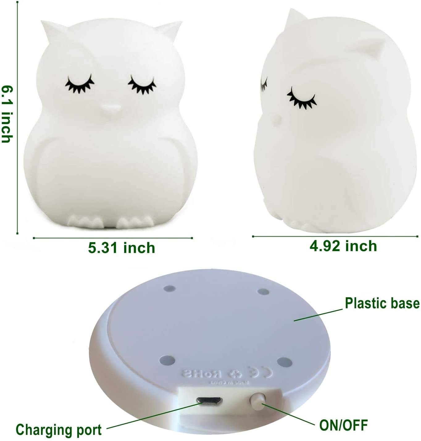 Tianhaixing Animal-Shaped Big Night Light for Children/Adults, Rechargeable LED Soft Silicone (BPA Free) Bedside Lamp, Adjustable Brightness and 9 Colors by Touch Control & Remote Control (Big Owl)
